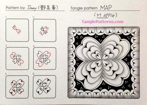 How to draw the Zentangle pattern MAP, tangle and deconstruction by Damy (Mei Hua) Teng. Image copyright the artist and used with permission, ALL RIGHTS RESERVED.