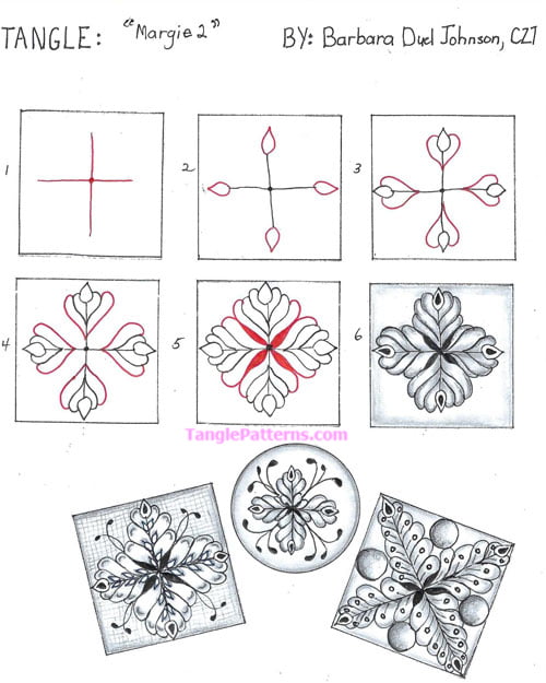 How to draw the Zentangle pattern Margie2, tangle and deconstruction by Barbara Duel Johnson. Image copyright the artist and used with permission, ALL RIGHTS RESERVED.