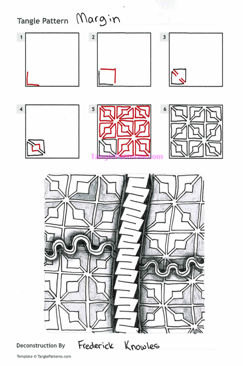 How to draw the Zentangle pattern Margin, tangle and deconstruction by Frederick Knowles. Image copyright the artist and used with permission, ALL RIGHTS RESERVED. How to draw the Zentangle pattern Margin, tangle and deconstruction by Frederick Knowles. Image copyright the artist and used with permission, ALL RIGHTS RESERVED.