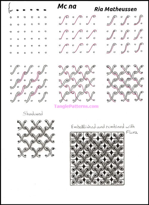 How to draw the Zentangle pattern Mc na, tangle and deconstruction by Ria Matheussen. Image copyright the artist and used with permission, ALL RIGHTS RESERVED. How to draw the Zentangle pattern Mc na, tangle and deconstruction by Ria Matheussen. Image copyright the artist and used with permission, ALL RIGHTS RESERVED.
