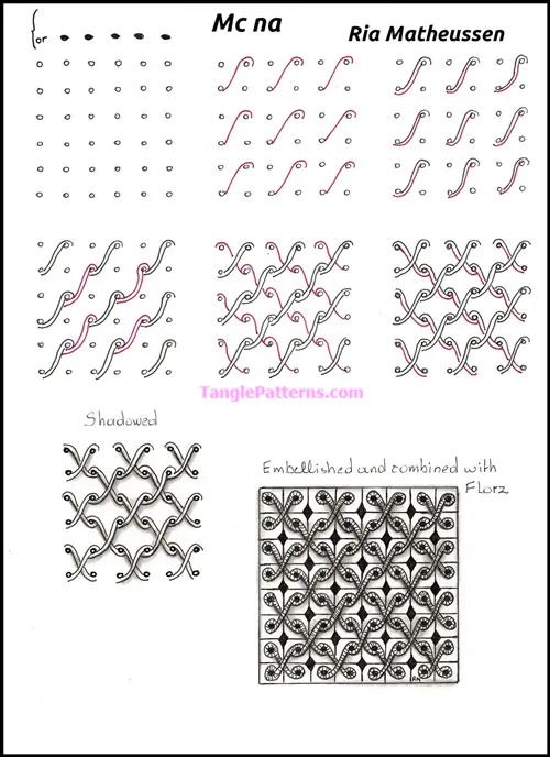 How to draw the Zentangle pattern Mc na, tangle and deconstruction by Ria Matheussen. Image copyright the artist and used with permission, ALL RIGHTS RESERVED.