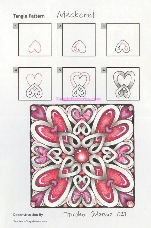 How to draw the Zentangle pattern Meckerel, tangle and deconstruction by Hiroko Matsuo. Image copyright the artist and used with permission, ALL RIGHTS RESERVED. How to draw the Zentangle pattern Meckerel, tangle and deconstruction by Hiroko Matsuo. Image copyright the artist and used with permission, ALL RIGHTS RESERVED.