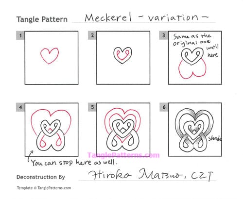 How to draw the Zentangle pattern Meckerel, tangle and deconstruction by Hiroko Matsuo. Image copyright the artist and used with permission, ALL RIGHTS RESERVED.