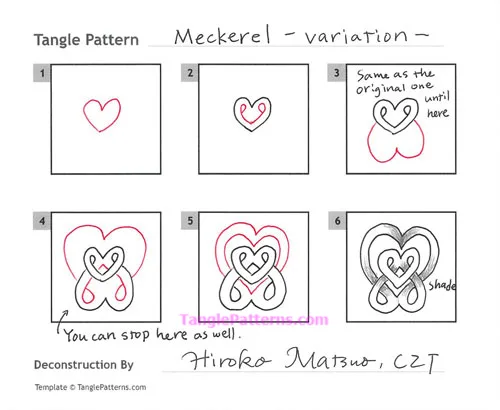 How to draw the Zentangle pattern Meckerel, tangle and deconstruction by Hiroko Matsuo. Image copyright the artist and used with permission, ALL RIGHTS RESERVED.