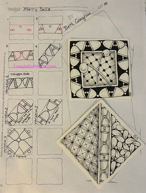How to draw the Zentangle pattern Merry Bellz, tangle and deconstruction by Beth Gaughan. Image copyright the artist and used with permission, ALL RIGHTS RESERVED.