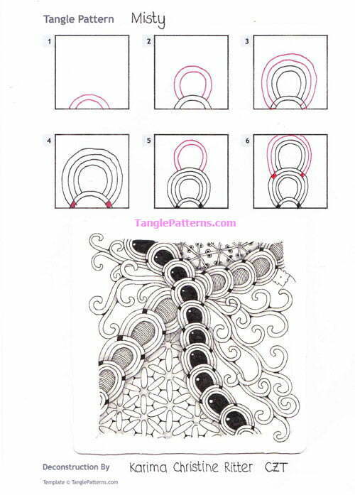 How to draw the Zentangle pattern Misty, tangle and deconstruction by Karima Ritter. Image copyright the artist and used with permission, ALL RIGHTS RESERVED.