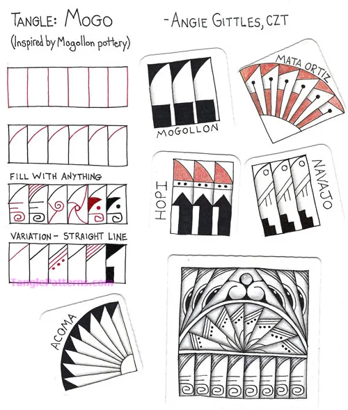 How to draw the Zentangle pattern Mogo, tangle and deconstruction by Angie Gittles. Image copyright the artist and used with permission, ALL RIGHTS RESERVED.
