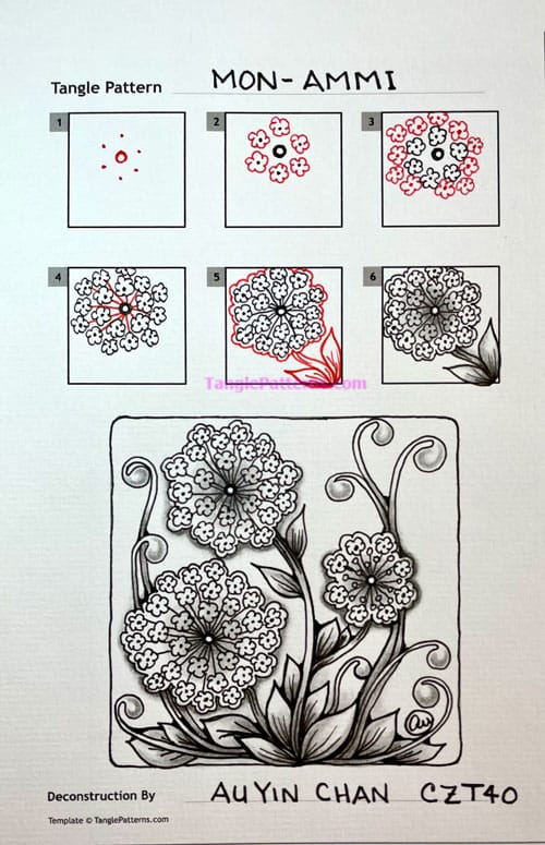 How to draw the Zentangle pattern Mon-Ammi, tangle and deconstruction by Au Yin Chan. Image copyright the artist and used with permission, ALL RIGHTS RESERVED.