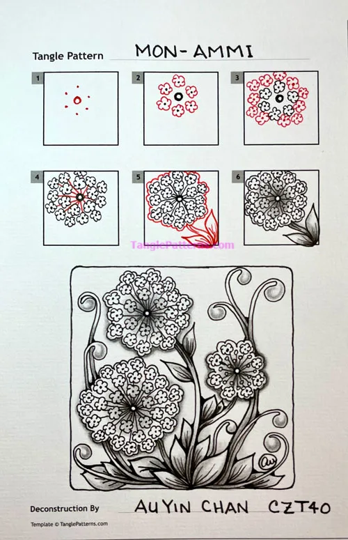 How to draw the Zentangle pattern Mon-Ammi, tangle and deconstruction by Au Yin Chan. Image copyright the artist and used with permission, ALL RIGHTS RESERVED. How to draw the Zentangle pattern Mon-Ammi, tangle and deconstruction by Au Yin Chan. Image copyright the artist and used with permission, ALL RIGHTS RESERVED.