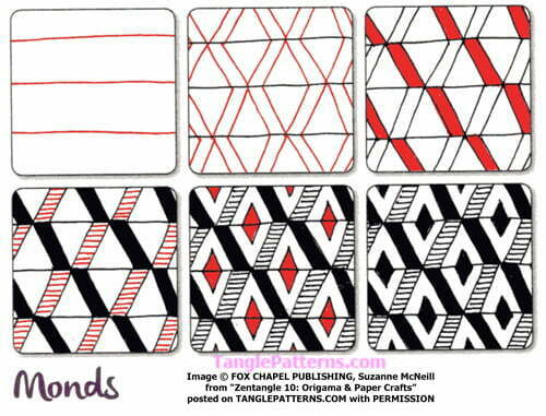 How to draw the Zentangle pattern Monds, tangle and deconstruction by Suzanne McNeill. Image copyright the artist and used with permission, ALL RIGHTS RESERVED.