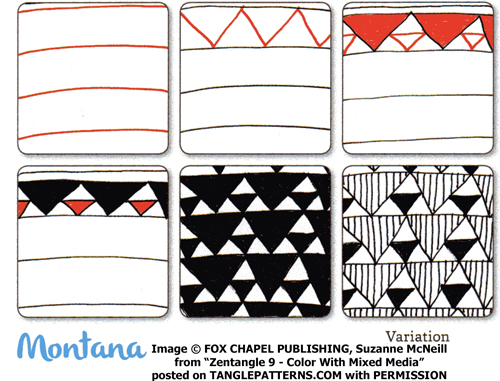 How to draw the Zentangle pattern Montana, tangle and deconstruction by Suzanne McNeill. Image copyright the artist and used with permission, ALL RIGHTS RESERVED. How to draw the Zentangle pattern Montana, tangle and deconstruction by Suzanne McNeill. Image copyright the artist and used with permission, ALL RIGHTS RESERVED.