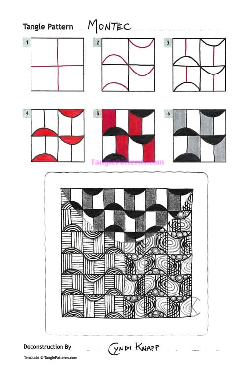 How to draw the Zentangle pattern Montec, tangle and deconstruction by Cyndi Knapp. Image copyright the artist and used with permission, ALL RIGHTS RESERVED. How to draw the Zentangle pattern Montec, tangle and deconstruction by Cyndi Knapp. Image copyright the artist and used with permission, ALL RIGHTS RESERVED.
