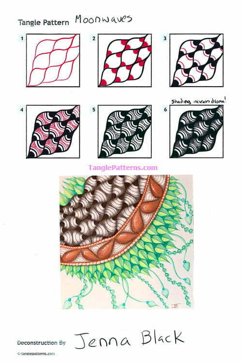 How to draw the Zentangle pattern Moonwaves, tangle and deconstruction by Jenna Black. Image copyright the artist and used with permission, ALL RIGHTS RESERVED.