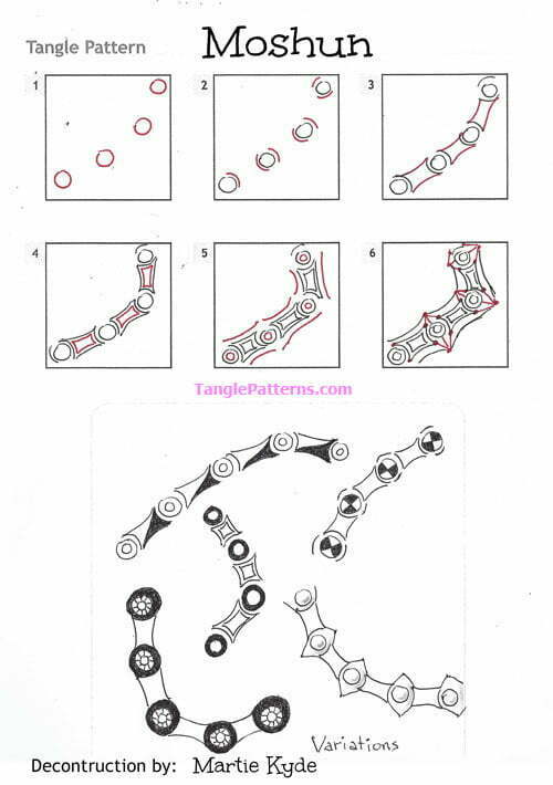 How to draw the Zentangle pattern Moshun, tangle and deconstruction by Martie Kyde. Image copyright the artist and used with permission, ALL RIGHTS RESERVED.