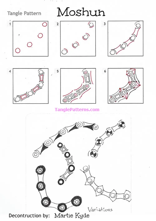 How to draw the Zentangle pattern Moshun, tangle and deconstruction by Martie Kyde. Image copyright the artist and used with permission, ALL RIGHTS RESERVED. How to draw the Zentangle pattern Moshun, tangle and deconstruction by Martie Kyde. Image copyright the artist and used with permission, ALL RIGHTS RESERVED.