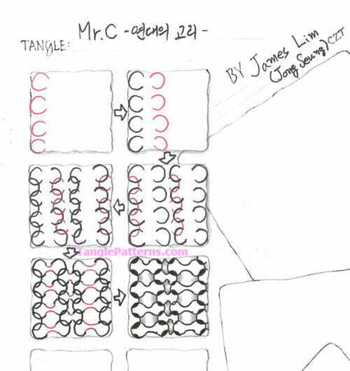 How to draw the Zentangle pattern Mr.C, tangle and deconstruction by James Lim. Image copyright the artist and used with permission, ALL RIGHTS RESERVED.