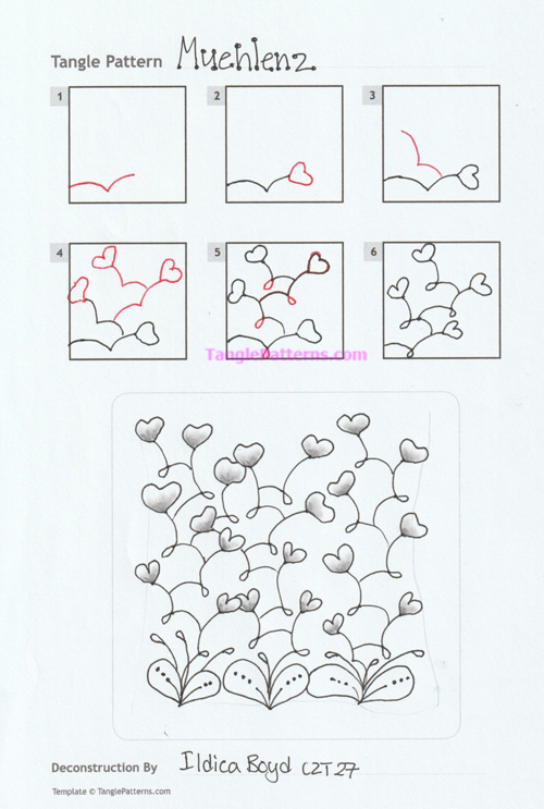 How to draw the Zentangle pattern Muehlenz, tangle and deconstruction by Ildica Boyd. Image copyright the artist and used with permission, ALL RIGHTS RESERVED. How to draw the Zentangle pattern Muehlenz, tangle and deconstruction by Ildica Boyd. Image copyright the artist and used with permission, ALL RIGHTS RESERVED.