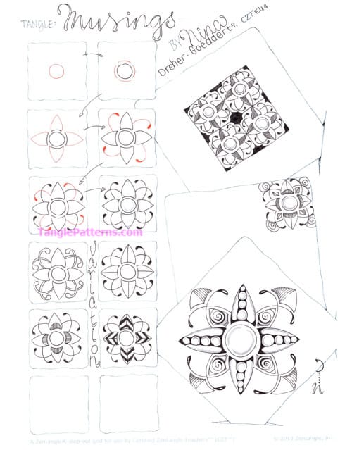 How to draw the Zentangle pattern Musings, tangle and deconstruction by Nina Dreher-Göddertz. Image copyright the artist and used with permission, ALL RIGHTS RESERVED.
