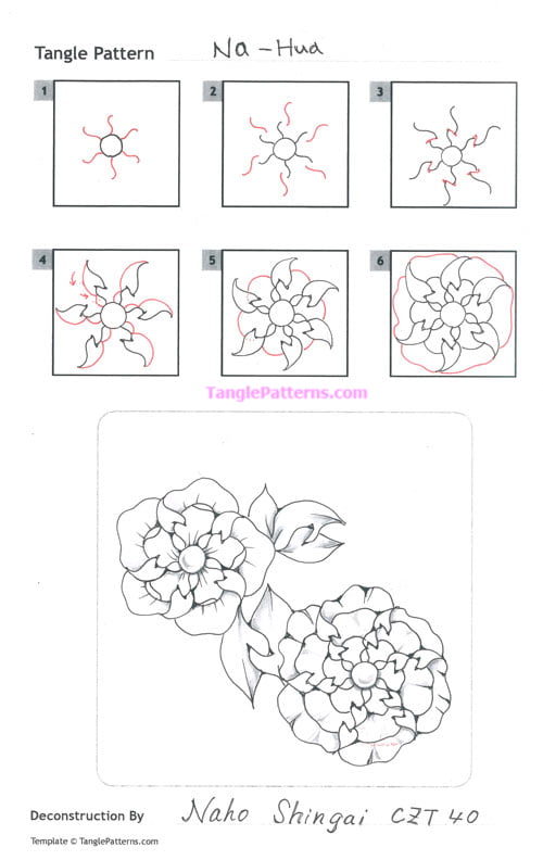 How to draw the Zentangle pattern Na-Hua, tangle and deconstruction by Naho Shingai. Image copyright the artist and used with permission, ALL RIGHTS RESERVED.