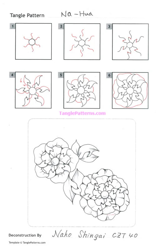 How to draw the Zentangle pattern Na-Hua, tangle and deconstruction by Naho Shingai. Image copyright the artist and used with permission, ALL RIGHTS RESERVED.