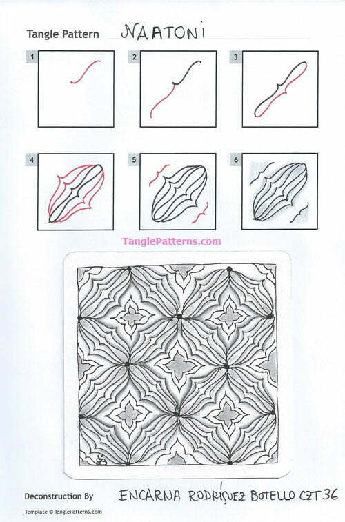 How to draw the Zentangle pattern Naatoni, tangle and deconstruction by Encarna Rodriguez. Image copyright the artist and used with permission, ALL RIGHTS RESERVED.