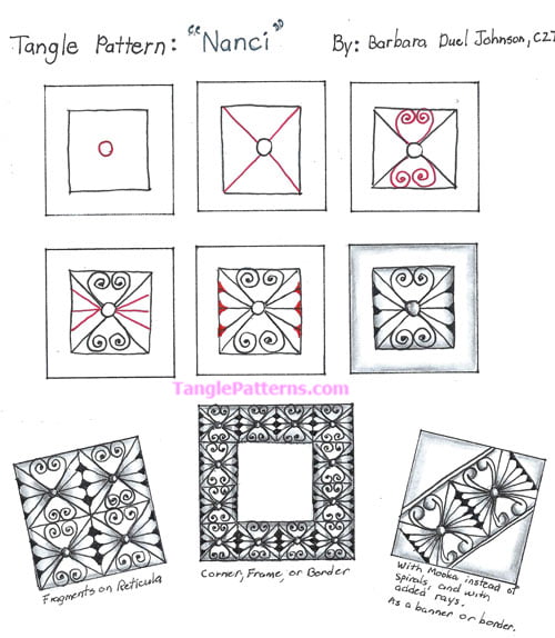 How to draw the Zentangle pattern Nanci, tangle by and deconstruction by Barbara Johnson. Image copyright the artist and used with permission, ALL RIGHTS RESERVED.