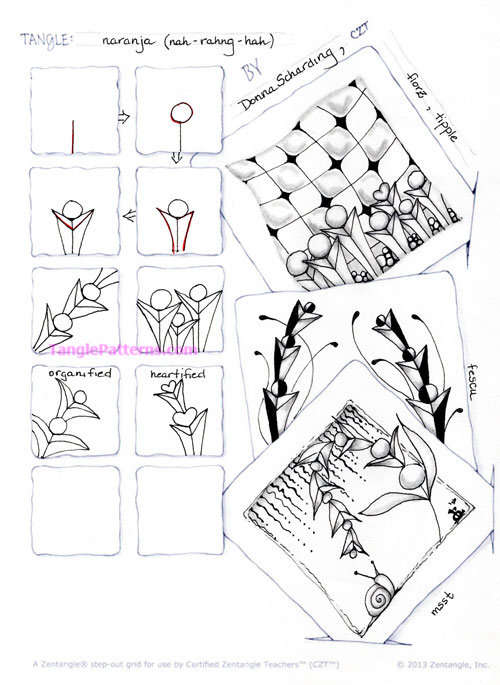 How to draw the Zentangle pattern Naranja, tangle and deconstruction by Cyndi Knapp. Image copyright the artist and used with permission, ALL RIGHTS RESERVED.