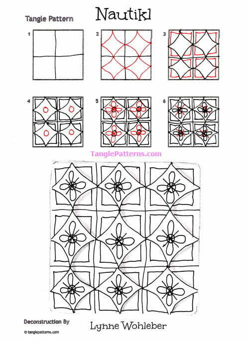 How to draw the Zentangle pattern Nautikl, tangle and deconstruction by Lynne Wohleber. Image copyright the artist and used with permission, ALL RIGHTS RESERVED.