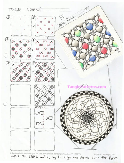 How to draw the Zentangle pattern Nonina, tangle and deconstruction by Aida Rico. Image copyright the artist and used with permission, ALL RIGHTS RESERVED.