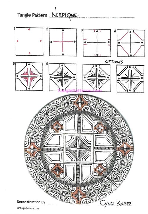 How to draw the Zentangle pattern Nordique, tangle and deconstruction by Cyndi Knapp. Image copyright the artist and used with permission, ALL RIGHTS RESERVED.