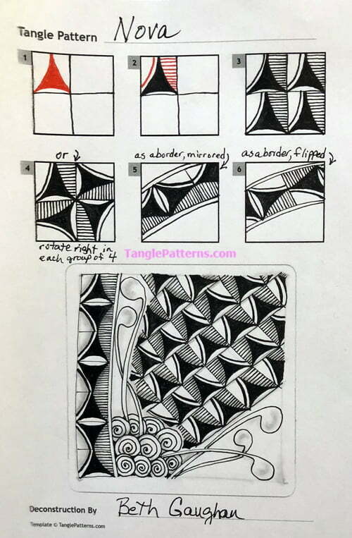 How to draw the Zentangle pattern Nova, tangle and deconstruction by Beth Gaughan. Image copyright the artist and used with permission, ALL RIGHTS RESERVED.