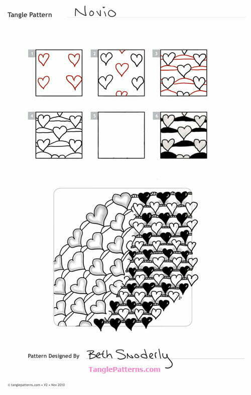 How to draw the Zentangle pattern Novio, tangle and deconstruction by Beth Snoderly. Image copyright the artist and used with permission, ALL RIGHTS RESERVED.