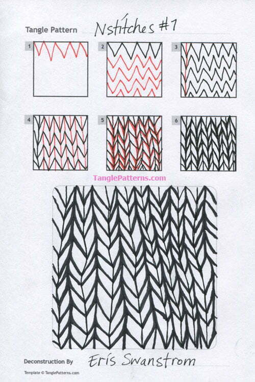 How to draw the Zentangle pattern Nstitches, tangle and deconstruction by Eris Swanstrom. Image copyright the artist and used with permission, ALL RIGHTS RESERVED.