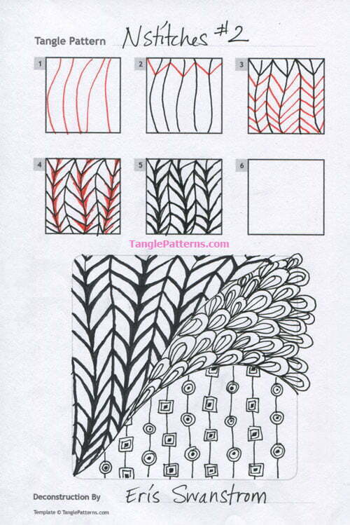 How to draw the Zentangle pattern Nstitches, tangle and deconstruction by Eris Swanstrom. Image copyright the artist and used with permission, ALL RIGHTS RESERVED.