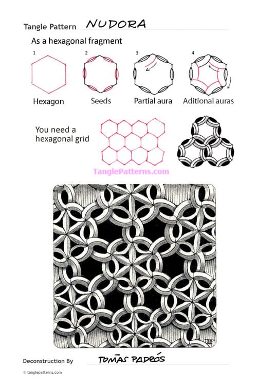 How to draw the Zentangle pattern Nudora, tangle and deconstruction by Tomàs Padrós. Image copyright the artist and used with permission, ALL RIGHTS RESERVED.