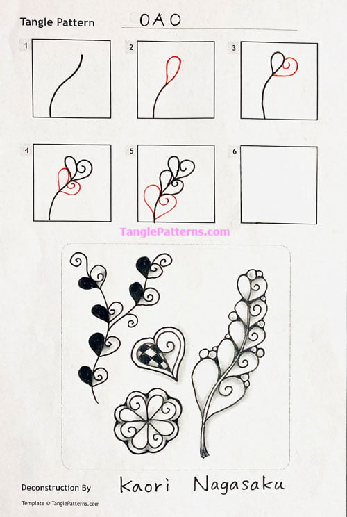 How to draw the Zentangle pattern Oao, tangle by and deconstruction by Kaori Nagasaku. Image copyright the artist and used with permission, ALL RIGHTS RESERVED.