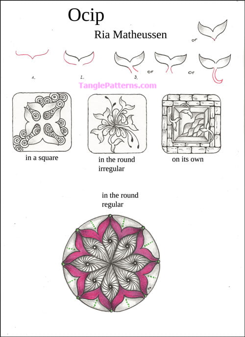How to draw the Zentangle pattern Ocip, tangle and deconstruction by Ria Matheussen. Image copyright the artist and used with permission, ALL RIGHTS RESERVED.