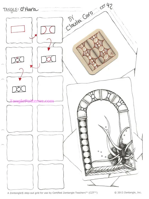 How to draw the Zentangle pattern O'Hara, tangle and deconstruction by Claudia Caro. Image copyright the artist and used with permission, ALL RIGHTS RESERVED.