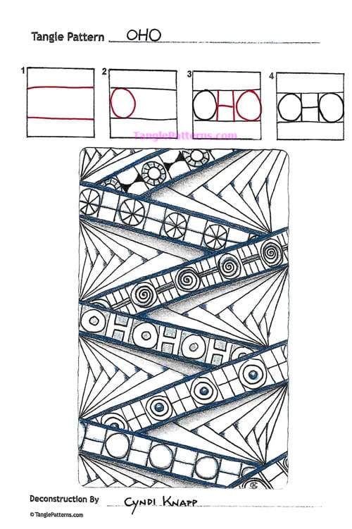 How to draw the Zentangle pattern OHO, tangle and deconstruction by Cyndi Knapp. Image copyright the artist and used with permission, ALL RIGHTS RESERVED.