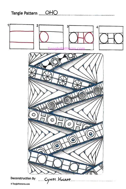 How to draw the Zentangle pattern OHO, tangle and deconstruction by Cyndi Knapp. Image copyright the artist and used with permission, ALL RIGHTS RESERVED.