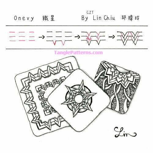 How to draw the Zentangle pattern Onevy, tangle and deconstruction by Lin Chiu. Image copyright the artist and used with permission, ALL RIGHTS RESERVED.