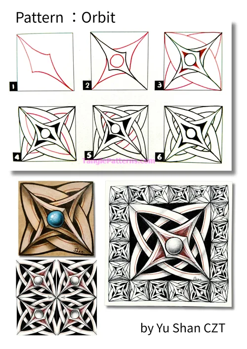 How to draw the Zentangle pattern Orbit, tangle and deconstruction by Yu Shan. Image copyright the artist and used with permission, ALL RIGHTS RESERVED. How to draw the Zentangle pattern Orbit, tangle and deconstruction by Yu Shan. Image copyright the artist and used with permission, ALL RIGHTS RESERVED.