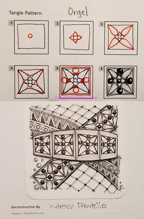 How to draw the Zentangle pattern Orgel, tangle and deconstruction by Indrani Novello. Image copyright the artist and used with permission, ALL RIGHTS RESERVED. How to draw the Zentangle pattern Orgel, tangle and deconstruction by Indrani Novello. Image copyright the artist and used with permission, ALL RIGHTS RESERVED.