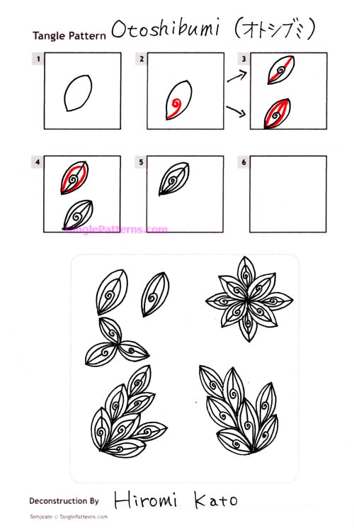 How to draw the Zentangle pattern Otoshibumi, tangle and deconstruction by Hiromi Kato. Image copyright the artist and used with permission, ALL RIGHTS RESERVED.