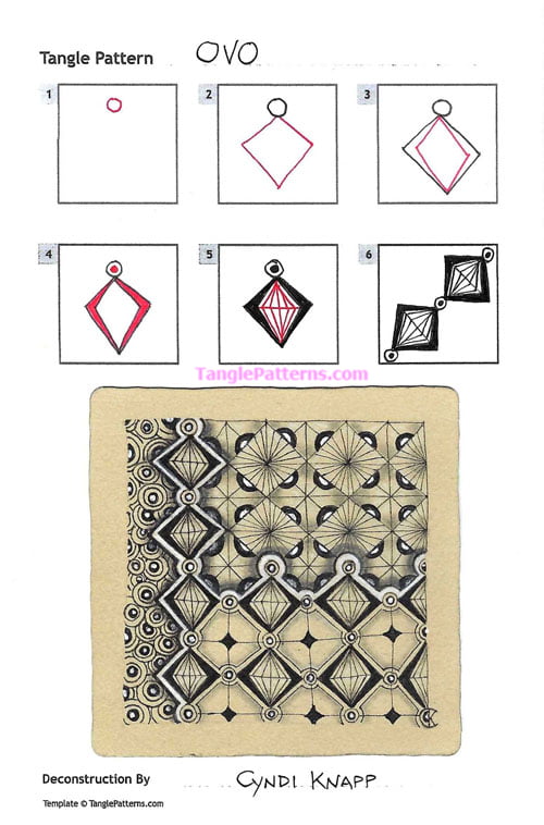 How to draw the Zentangle pattern Ovo, tangle and deconstruction by Cyndi Knapp. Image copyright the artist and used with permission, ALL RIGHTS RESERVED.