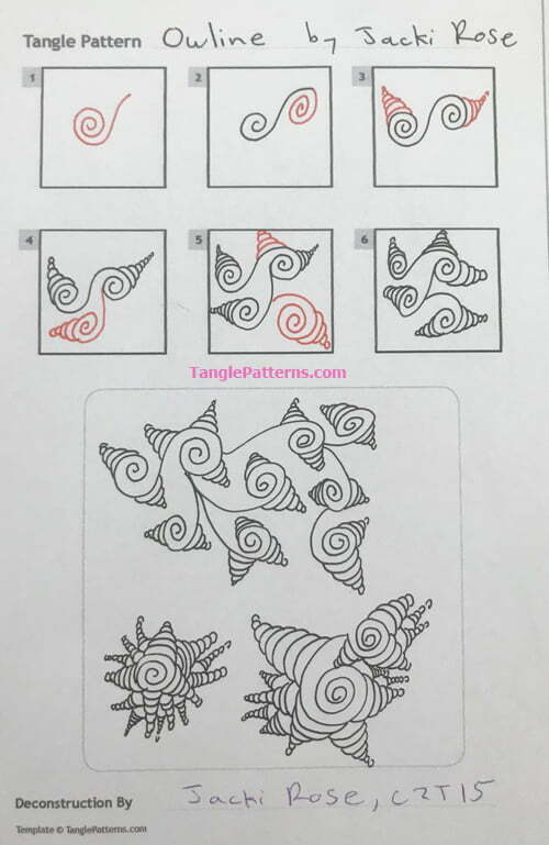 How to draw the Zentangle pattern Owline, tangle and deconstruction by Jacki Rose. Image copyright the artist and used with permission, ALL RIGHTS RESERVED.