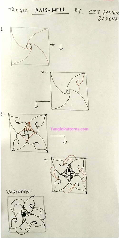 How to draw the Zentangle pattern Pais-Well, tangle and deconstruction by Sanyukta Saxena. Image copyright the artist and used with permission, ALL RIGHTS RESERVED.
