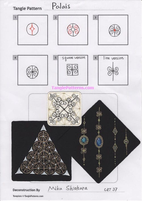 How to draw the Zentangle pattern Palais, tangle and deconstruction by Mika Shiohara. Image copyright the artist and used with permission, ALL RIGHTS RESERVED.