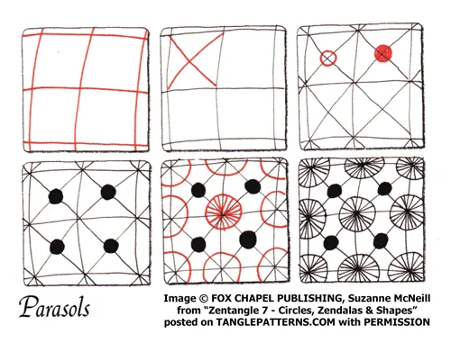 How to draw the Zentangle pattern Parasols, tangle and deconstruction by Suzanne McNeill. Image copyright Suzanne McNeill and Fox Chapel Publishing and used with permission, ALL RIGHTS RESERVED.