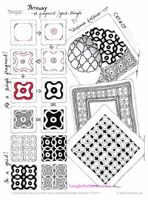 How to draw the Zentangle pattern Pathway, tangle and deconstruction by Vandana Krishna. Image copyright the artist and used with permission, ALL RIGHTS RESERVED.